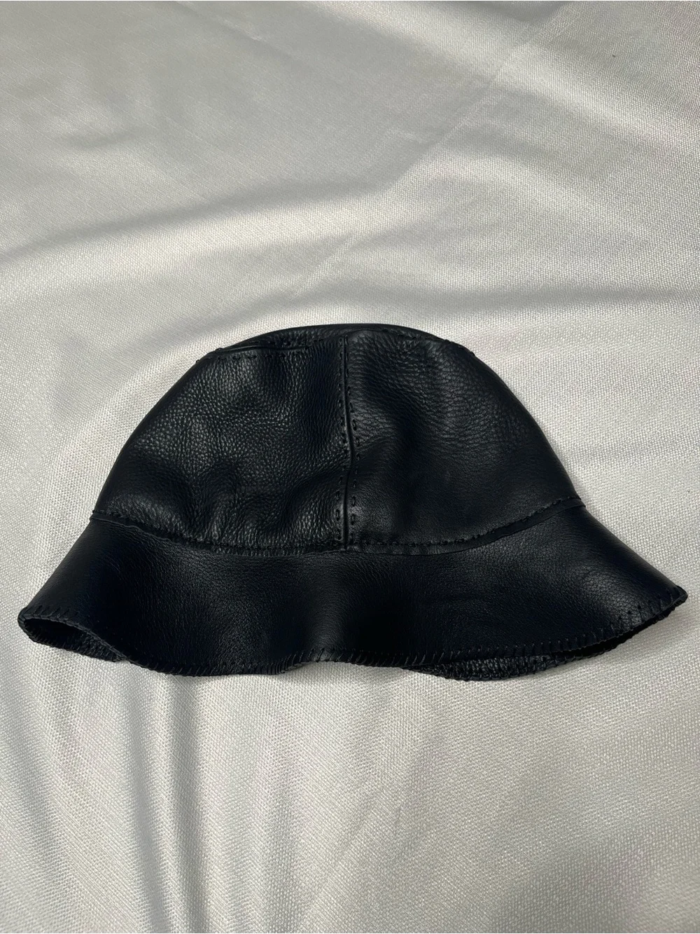 Fendi Black Pebbled Leather Bucket Hat Wide Brim Quiet Luxury Designer Chic